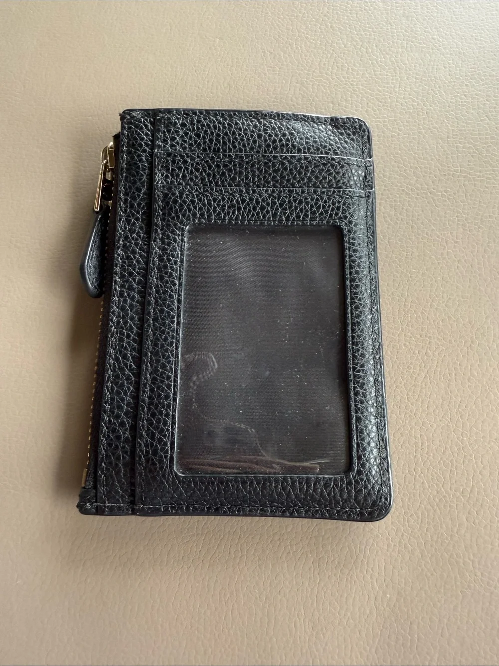 Coach Black Pebbled Leather Zip Key Card Wallet with Gold Hardware